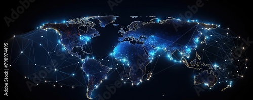 Illuminated Network Nodes on World Map