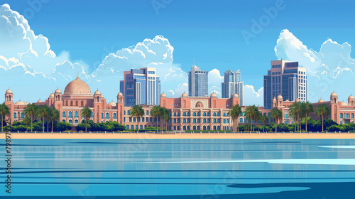 Emirates Palace Mandarin Oriental, Abu Dhabi with its typical sights on a sunny day
