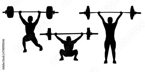 Set of weightlifting silhouette illustrations