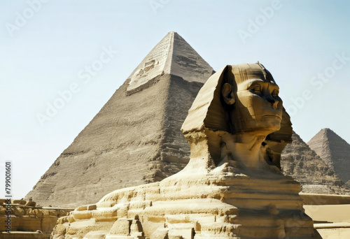 pyramid view Giza Sphinx full Great profile background Panoramic