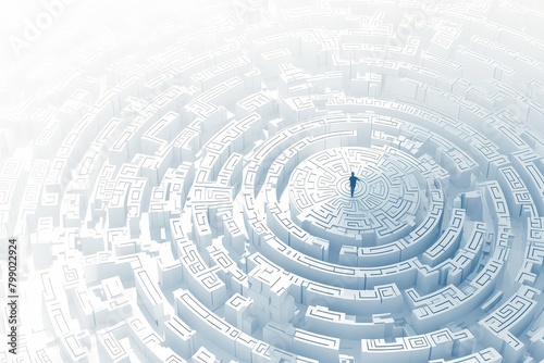 A person navigating through an intricate maze, symbolizing the complexity and challenges of business decisionmaking. 