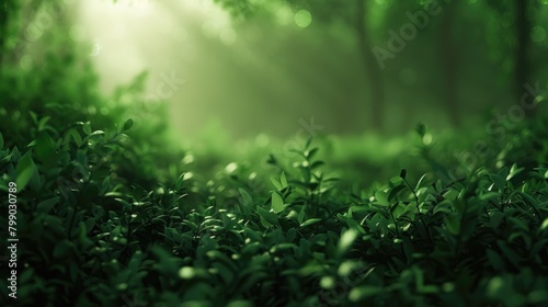 Enchanting Green Forest Understory in Sunlight