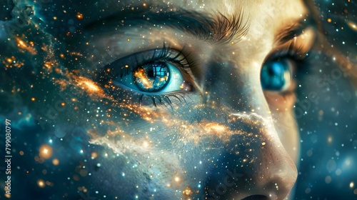 A surrealistic portrait of a person with eyes made of galaxies, representing the infinite possibilities 