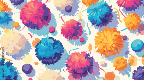 Modern seamless pattern with colorful pom poms of d