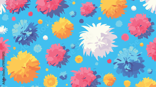 Modern seamless pattern with colorful pom poms of d