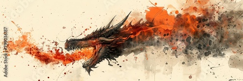 A dragon attempted to bake a pizza, but the fiery breath turned it into charcoal a culinary fail captured in hilarious watercolor splashes