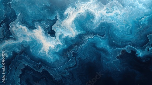 Abstract blue and white fluid painting.