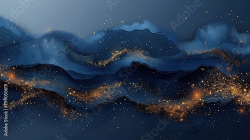 Abstract blue and gold background with glitter and marble texture