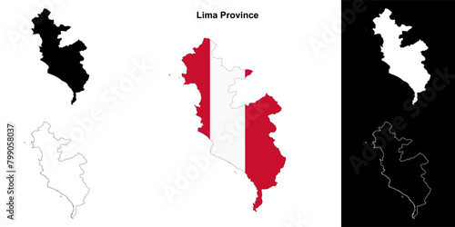 Lima Province region outline map set