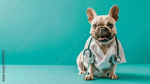 Portrait of a cute pug dog as a medicine doctor with a stetoscope