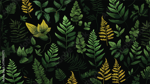 Natural seamless pattern with ferns and green herba