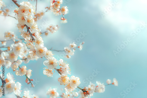 Springtime blooming tree background, gentle fresh cherry tree blossom, beautiful Japanese garden, beauty and tenderness of nature concept
