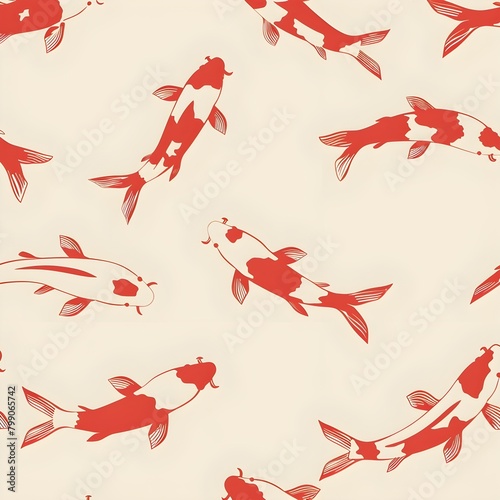 red color Asian koi fish seamless pattern illustration design