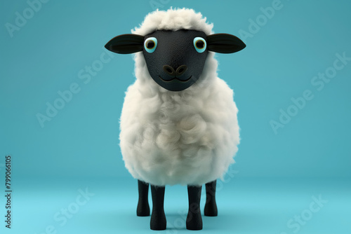 3d cute black sheep with white wool