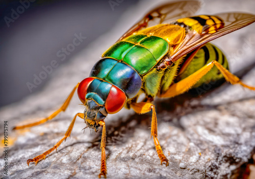 Macro image of colorful metallic Hover Fly