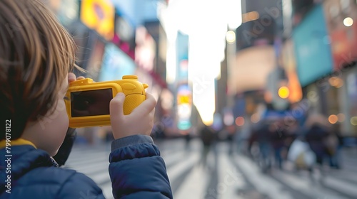 Boy with Camera Immortalizing Urban Landscapes