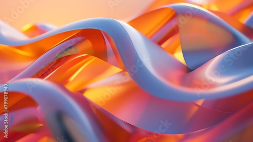 Flowing 3D ribbons, silky textures, sunset glow, oblique angle