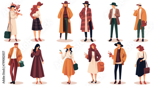 People in autumn fashionable clothes flat vector il