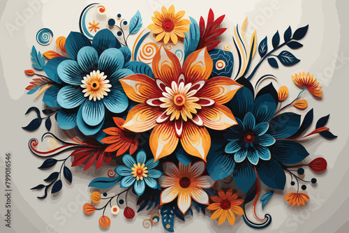2d vector illustration colorful traditional ornament floral design