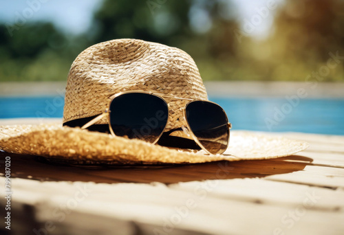 holiday sunglasses summer concept Straw hat