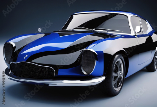 blue car hood black shiny it vents s image low shown poly generative ai vehicle wheel sedan bumper coupe grille sports classic tire graphic painting land fast chrome