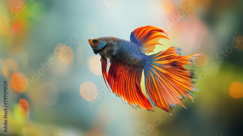 Beautiful red and blue Betta splendens, Siamese fighting fish or Pla-kad in Thai popular fish in aquarium, Show off tail spreads swimming beautifully.Generative AI