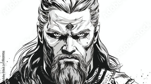 Portrait of angry Scandinavian warrior or berserker