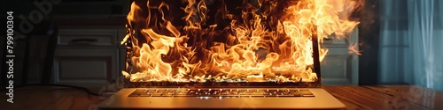 Unrelenting task demands set a laptop ablaze, a fiery testament to non-stop digital labor