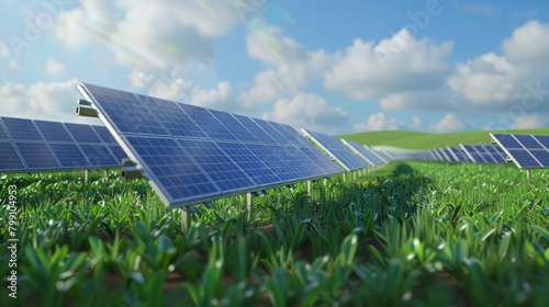 Solar cell in solar farm, Alternative energy and sustainable energy, photovoltaic, Pure energy renewable, clean energy, solar energy, reduce global warming, environment, green energy, generate by .AI 