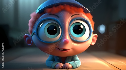 **An adorable 3D character with oversized eyes and a mischievous smile