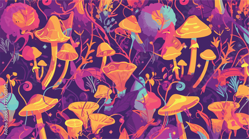 Psychedelic seamless pattern with Psilocybin or hal