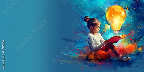 Young Girl Imagines and Envisions Invention and Innovation in a Vibrant Colorful Digital Art Concept