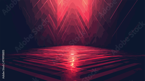 Red zig-zag floor in the darkness. Horizontal abstr