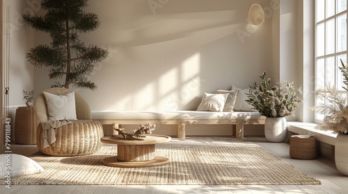 Seasonal Decor Scandinavian Style: A 3D vector illustration showcasing Scandinavian-style seasonal decor, including minimalist designs