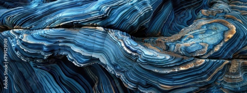 Rock detail with blue variants. stone curves and smooth cuts Close up rocks, colorful erosional water formation
