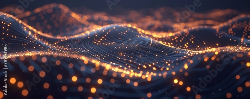 A network of glowing nodes spreading out across a dark background, resembling a constellation, visualizing the decentralized structure of blockchain 