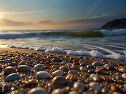 stones near the shore, pebbles, background, AI generated