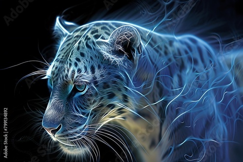 Leopards shine beautifully in neon light,ネオンライトで美しく輝いているヒョウ、Generative AI 