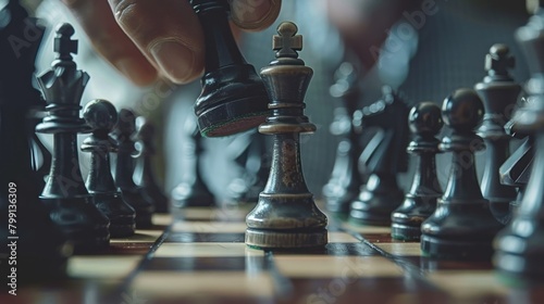 A close-up of a hand capturing a pawn on a chessboard, highlighting the critical thinking involved in chess.