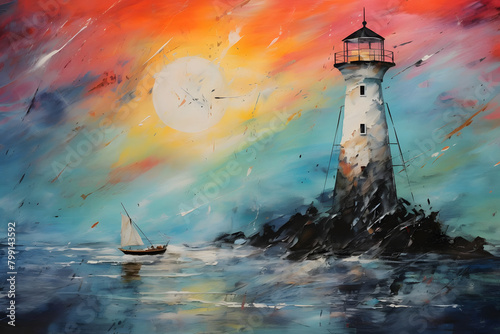 Lonely Lighthouse Lullaby, abstract landscape art, painting background, wallpaper, generative ai