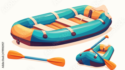 Rubber inflatable boat with paddles. Water transpor