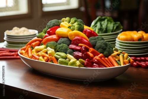 A colorful and healthy vegetable platter with broccoli, carrots, and peppers