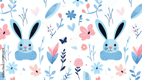 Seamless Easter pattern with cute bunnies and rabbi