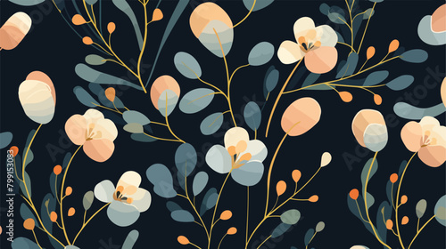 Seamless floral pattern with blooming eucalyptus fl