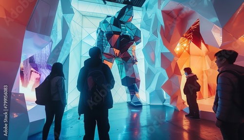 Step into a realm where art meets innovation Witness the marriage of cubist aesthetics and robotic precision in a stunning digital art installation