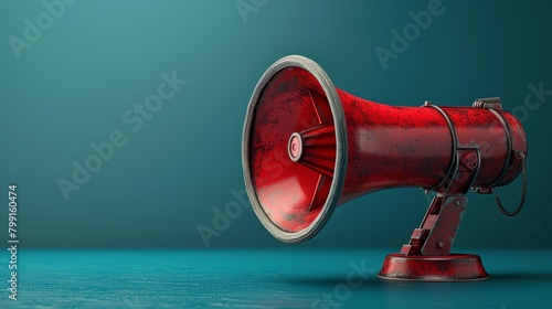 Business people announce on megaphones with an exclamation point to signal important announcements, attention reminders, breaking news, and emergency messages.