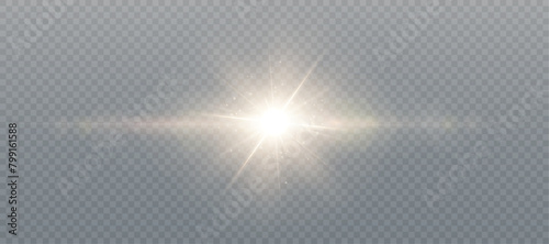 Shining light effects isolated on dark background, glare, lines, golden light particles. Set of vector stars. 