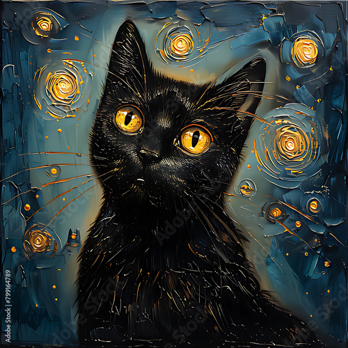 Black Cat Starry Night Digital Seamless Pattern Painting Digital Paper cat Clipart, Hand Drawn , Abstract cat Clipart, cat Illustrations, Sublimation Design, Colorful cat , Planner Stickers,Abstrac
