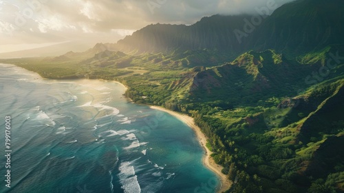 Aerial View of Kualoa area of Oahu Hawaii