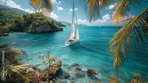 Sarah and Alex cherish Caribbean bliss, their sailboat tracing a path past islands adorned with swaying palms and crystal-clear waters. 